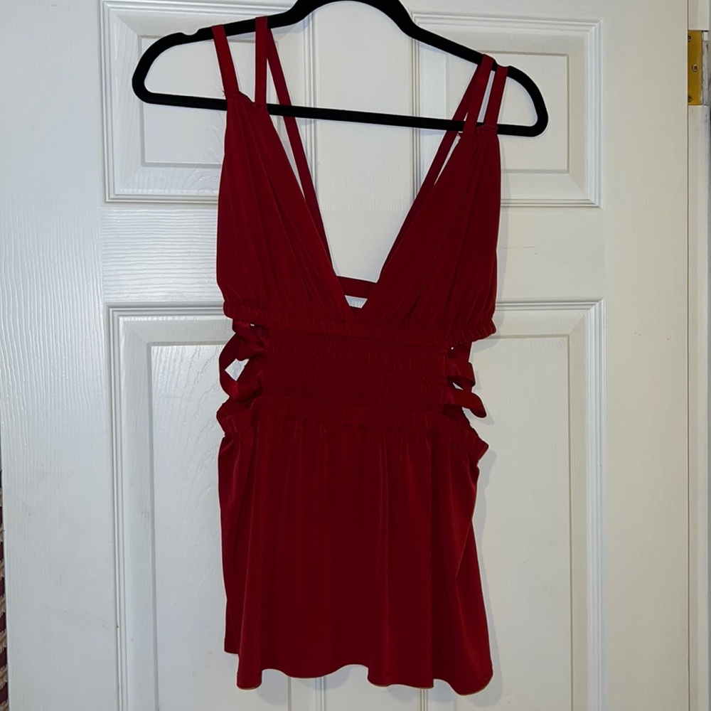 Red, strapped top